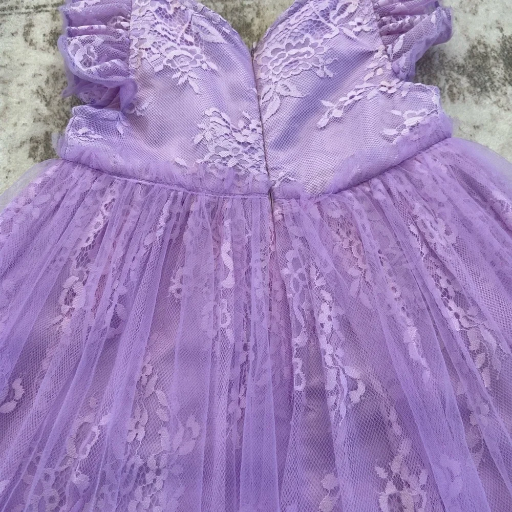 Trish Scully Clara Dress Lavender Purple Short Sleeve Lace and Tulle Skirt Sz 5 - Picture 12 of 15